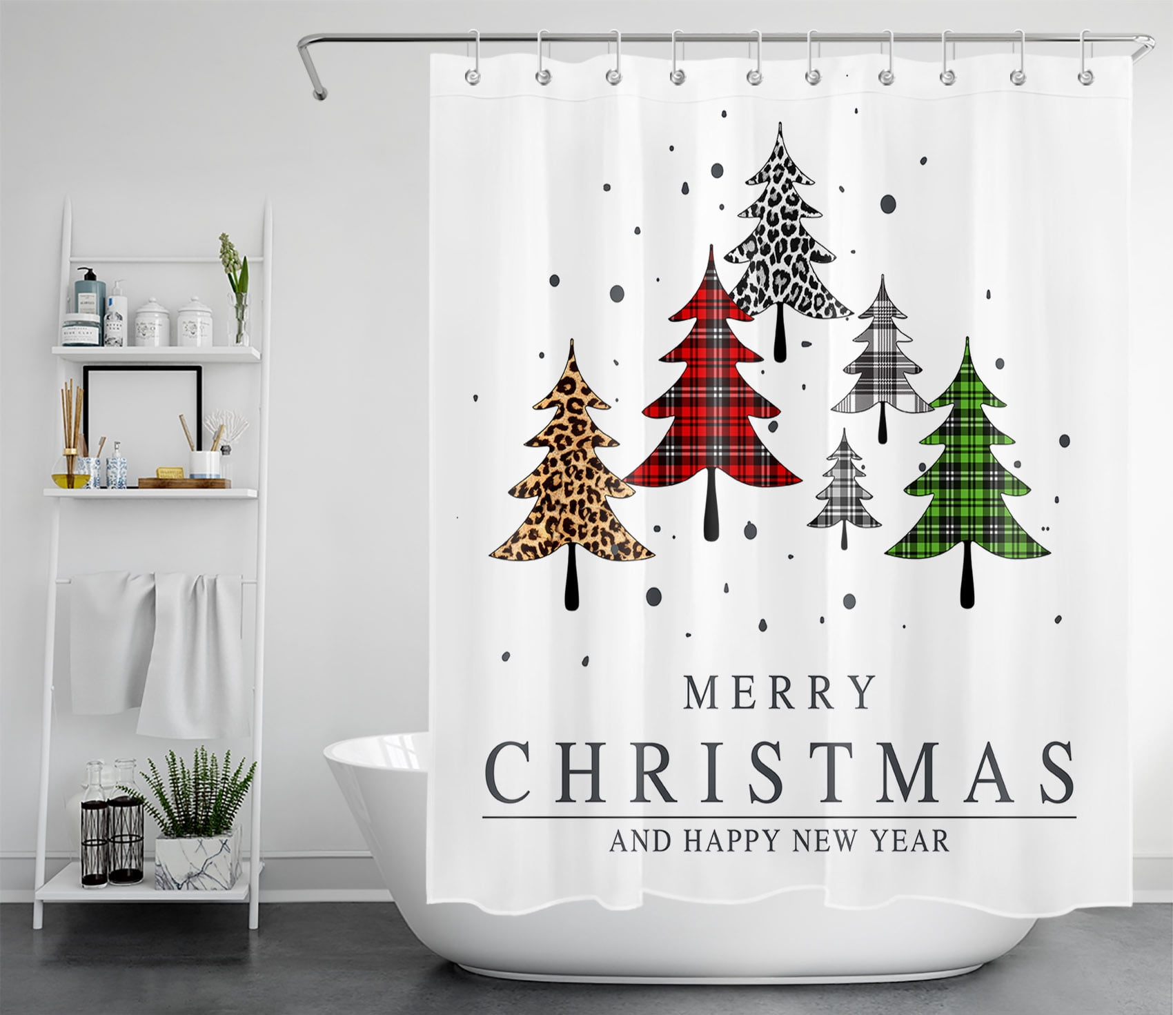 HVEST Merry Christmas Shower Curtain for Bathroom,Colourful Checkered