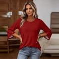 thumbnail image 6 of Qwertyu Womens Top 3/4 Sleeve T-shirts for Women Casual Crew Neck Three Quarter Length Sleeve Solid Fashion Loose Pullover Wine M, 6 of 7