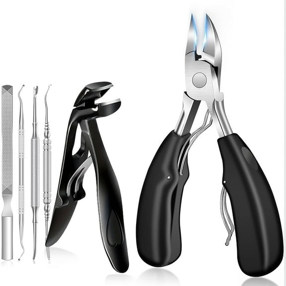 Toenail Clippers for Thick Toenails, Heavy Duty Toe Nail Clippers for Seniors Ingrown Toenail, Angled Head Nail Clippers Men & Women, Professional Nail Cutter Podiatrist Toenail Clippers Kit-6 Pcs