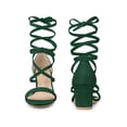thumbnail image 4 of BLISSFUL STEP Lace Up Strappy Block Mid Heels Sandals for Women Green (Size 8.5), 4 of 5