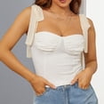 thumbnail image 4 of EYNMVR Women Square Neck Crop Tank Top Sleeveless Bow Tie Camisole Ruched Cute Clothes, 4 of 5
