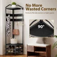 thumbnail image 6 of Black Corner Hall Tree, 8 Movable Hooks 2-Tier Shoe Rack 2 Storage Shelves, Industrial Particle Board Steel Hall Tree, Space-Saving Entryway Organizer for Small Apartments, 6 of 7