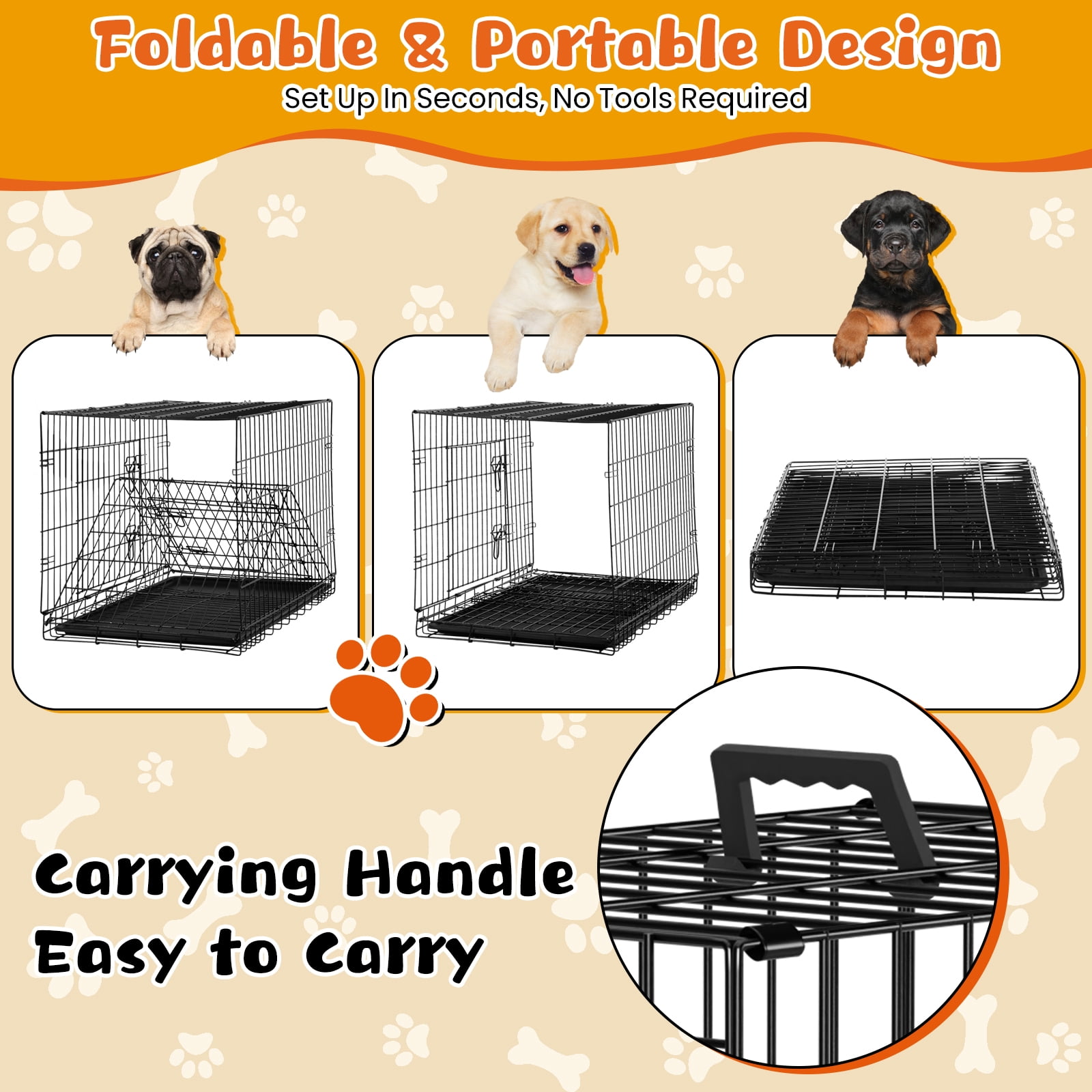 Dkelincs 18" Dog Crate for Small Dogs, Portable Foldable Metal Dog Cage & Kennel with Removable Tray for Home Travel, Black