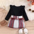 thumbnail image 5 of Odeerbi Girls Dress Baby Girls Clothes Infant Strip Cotton Top With Pocket Bowknot Plaid Skirt Knot 2 Piece Set Black, 5 of 9