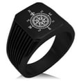 thumbnail image 1 of Stainless Steel Nautical Fleur de Lis Compass Needle Stripe Pattern Biker Style Polished Ring, 1 of 1