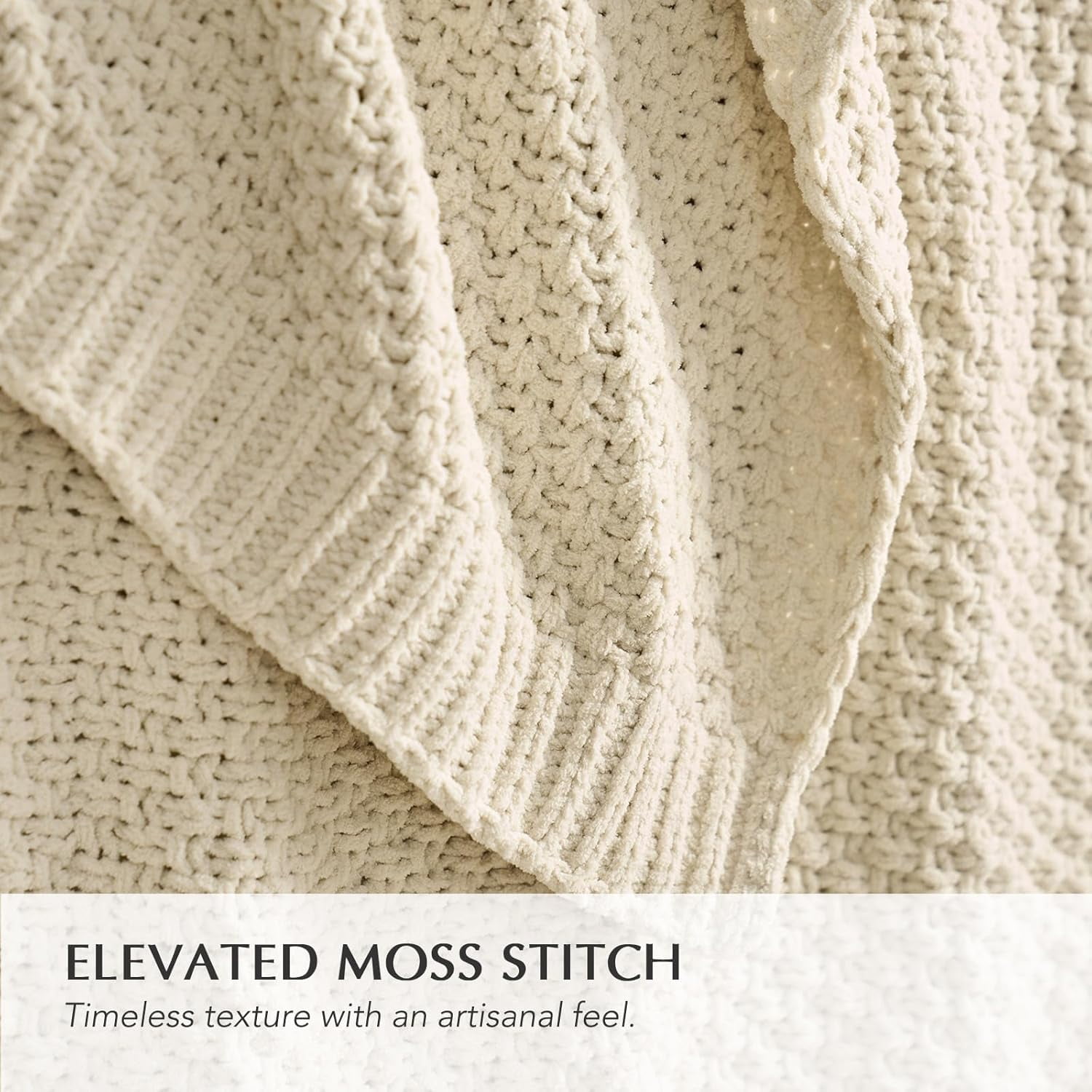 EVERGRACE Chunky Chenille Knit Throw Blanket for Couch, Soft Luxurious Moss Stitch Blankets for Bed, Cozy Decorative Farmhouse Knitted Throws for Sofa, Beige, 50" x 60"