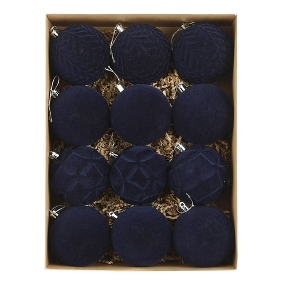 Kbndieu 12Pcs Blue Flocked Christmas Balls Decorations 3.14inch Velvet Christmas Tree Ornaments Xmas Decorative Hanging Ornaments Christmas Decor for Xmas Tree Home Party