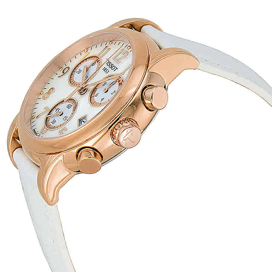 Tissot T-Classic Dressport Chronograph Mother of Pearl Dial White Leather  Ladies Watch T050.217.36.112.00