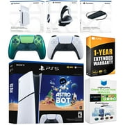 Sony PlayStation 5 Astro Bot Slim Digital Bundle with Disc Drive, Pulse Elite Headset, Extra Controller, Vertical Stand, MightySkins Game Collection Services and 1 Year Extended Warranty - Chroma Teal