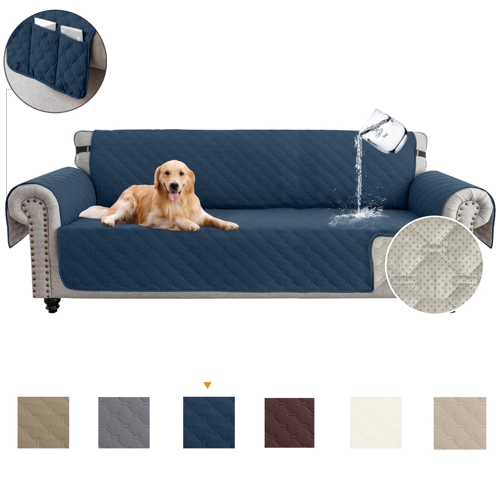 Sanmadrola Sofa Cover 100% Waterproof Couch Slipcovers Washable Non-Slip Furniture Protector with Pockets/Elastic Straps/Silicone Backing for Kids Pets Dogs, Aegean Blue, Oversized Sofa