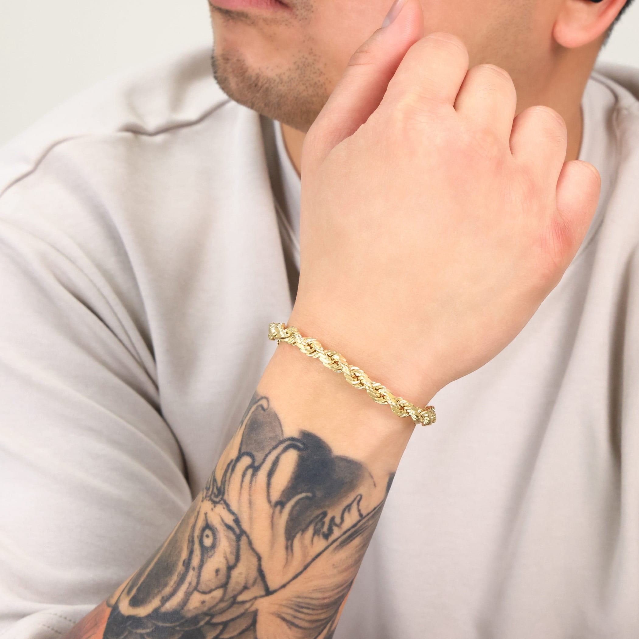 Nuragold 14k Yellow Gold 7mm Rope Chain Diamond Cut Bracelet (7.5"-9") Italian Jewelry for Men