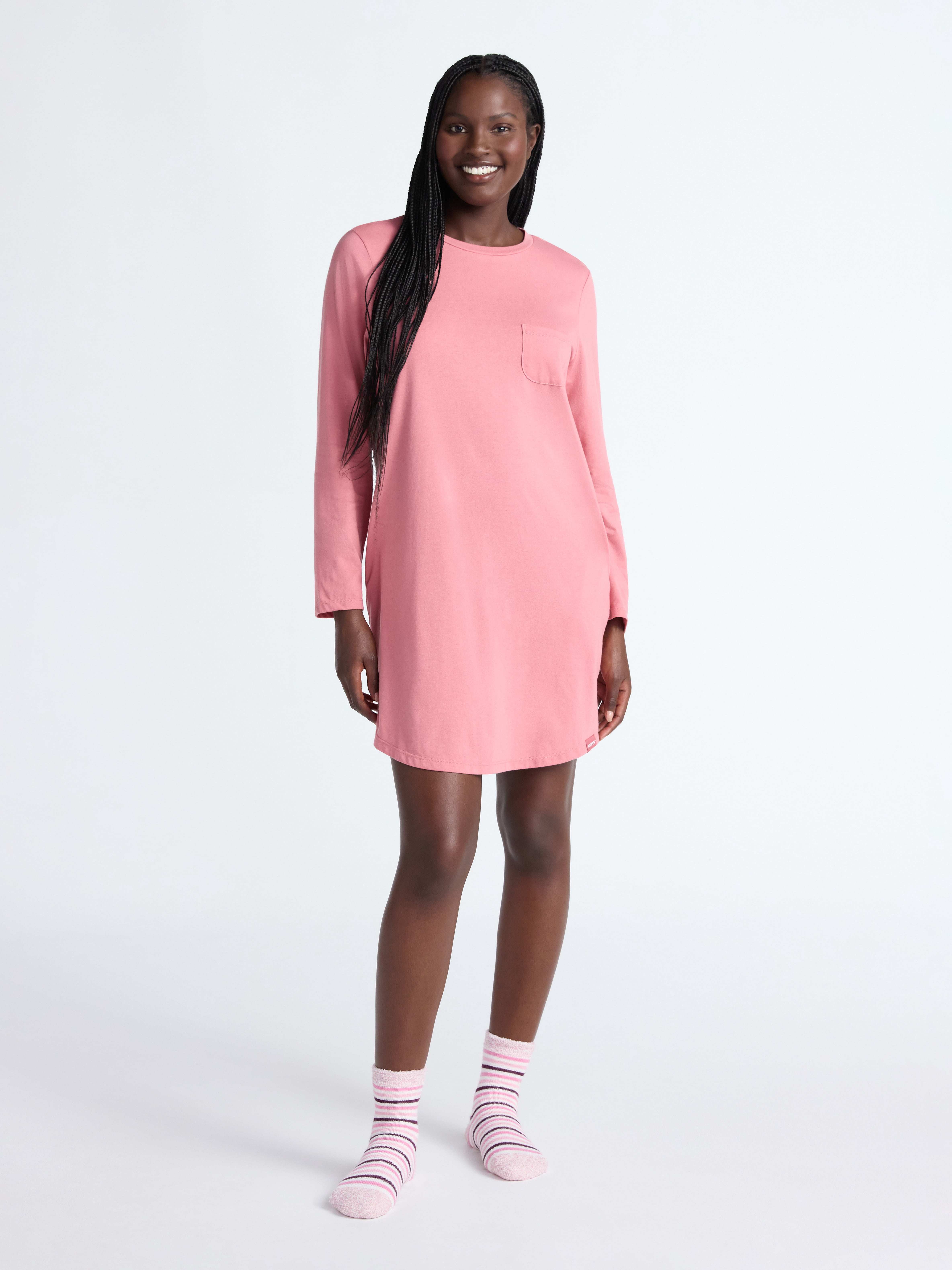 Joyspun Women’s Cotton-Blend Jersey Sleepshirt with Long Sleeves, Sizes XS-3X