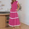 thumbnail image 2 of AherBiu Robes pour Femmes 2024 Décontracté Printemps Tendance à Blocs de Couleur Longue Robe Manches Cap A Robe Maxi, 2 of 7