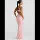 thumbnail image 4 of Conjunto de 2 Piezas para Mujer, Sexy, , de Verano, con Top Fruncido y Espalda Descubierta, y Falda con Aberturas, Vestido de Noche. Rosa M, 4 of 7