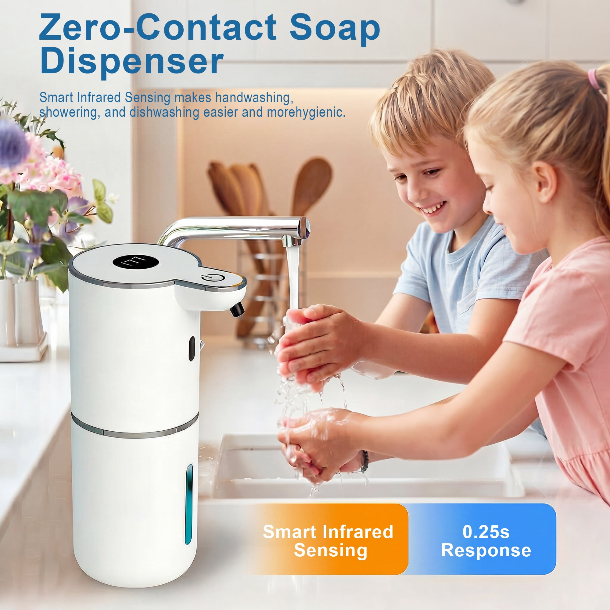 KOYMISKU Automatic Soap Dispenser, 13.5oz/400mL Touchless Wall Mounted USB Rechargeable, 6-Level Adjustable Smart Hand Soap Dispenser for Bathroom Kitchen