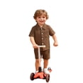 thumbnail image 4 of SNKSDGM Boys Linen Blend 2 Piece Summer Outfit, Lapel Short Sleeve Button Down Shirt Elastic Waist Shorts, Thin Breathable Kids Casual Play Suit Coffee 3-6 Month, 4 of 4