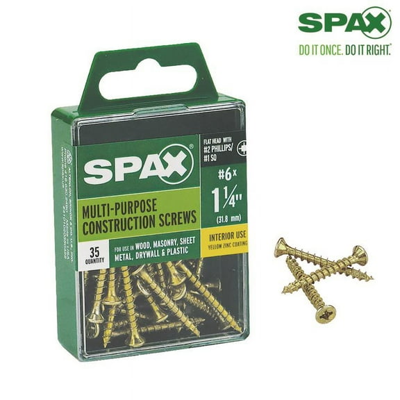 Spax 4101020350322 Multi-Material Flat Head Screws 6'x1.25", Yellow
