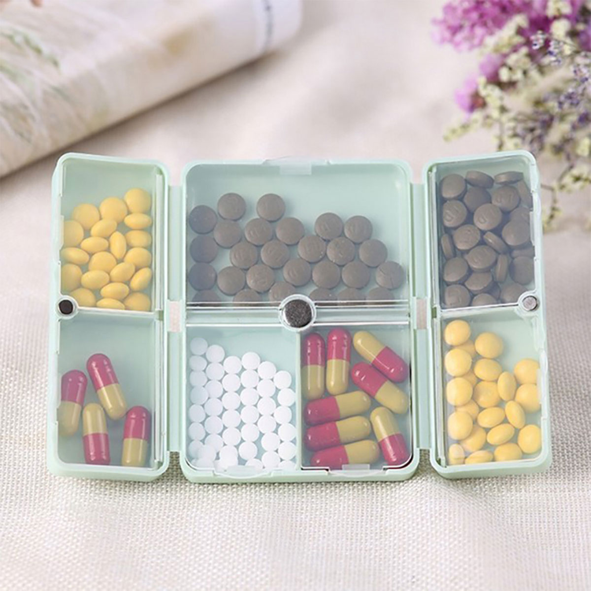 FYY Daily Pill Organizer,7 Compartments Portable Pill Case Travel Pill  Organizer,[Folding Design]Pill Box for Purse Pocket to Hold Vitamins,Cod  Liver Oil,Supplements and Medication-Grey Large Grey