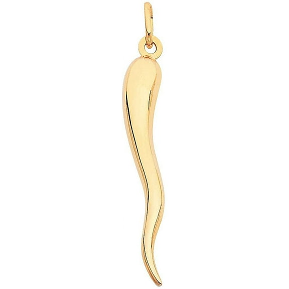 14K Gold Italian Horn Charm Pendant - Twisted Cornicello Fortune Dangle Pendant - Ward Off The Evil Eye - Fine Jewelry for Men & Women - Great Gift for All Occasions, 45mm x 8mm, 1.9 Grams