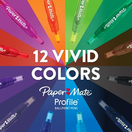 Paper Mate Profile Retractable Ballpoint Pens, Bold Point (1.4mm), Black, 12 Count