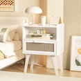 thumbnail image 3 of LELELINKY Rattan Nightstand with Charging Station, Boho Bedside Table with Handmade Drawer & Open Shelf for Bedroom, White New, 3 of 7