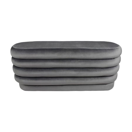 Thor 44" Oval Modern Velvet Fabric Ottoman on Birch Wood in Storm Gray