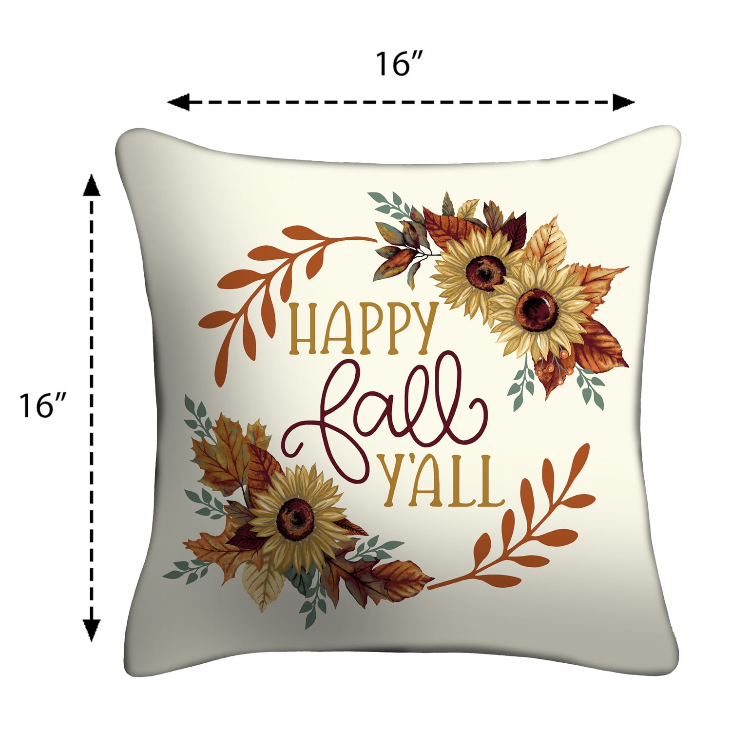 Mainstays 16" x 16" Reversible Happy Fall Ya'll Decorative Outdoor Throw Pillow, Multi, 1 Count