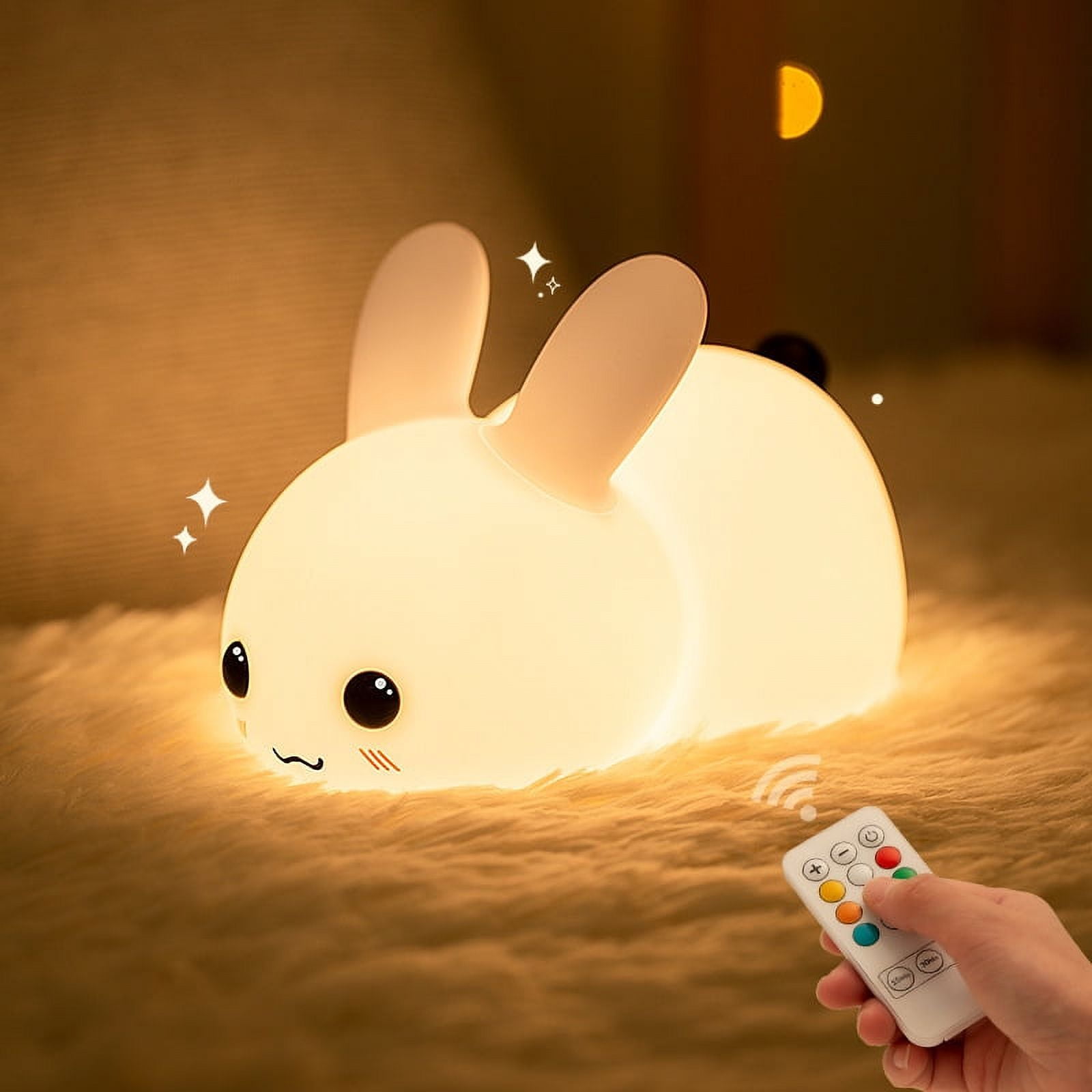Rechargeable rabbit LED night light - Portable silicone LED lamp with dimmer and color change - Baby child bedroom night light