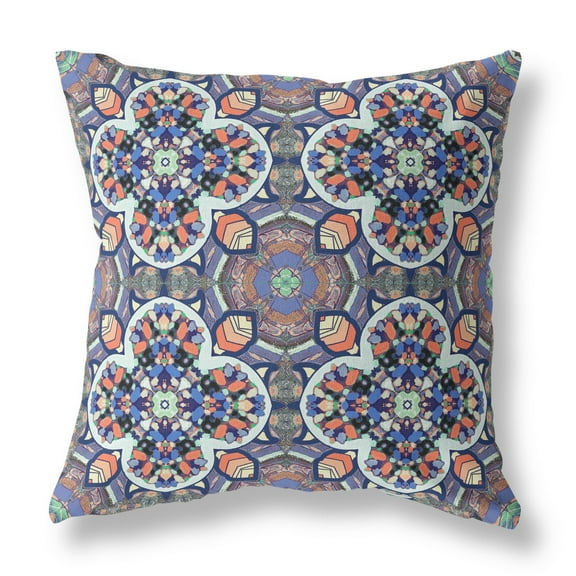 Clover Leaf Floral Suede Zippered Pillow with Insert Gray Blue Orange 20"x20"