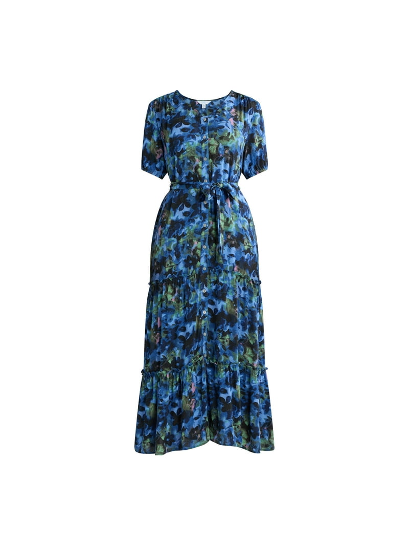 knee length dresses for ladies Tribal Slatebrook Crinkle Knit Midi Dress – Slate Blue | The Pink Nickel –  Women's Clothing Boutique main image 1
