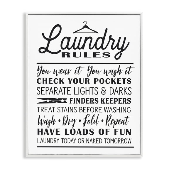 Stupell Industries Eclectic Laundry Rules with Hanger Typography White Framed Giclee Art, 16 x 20, by Lettered and Lined