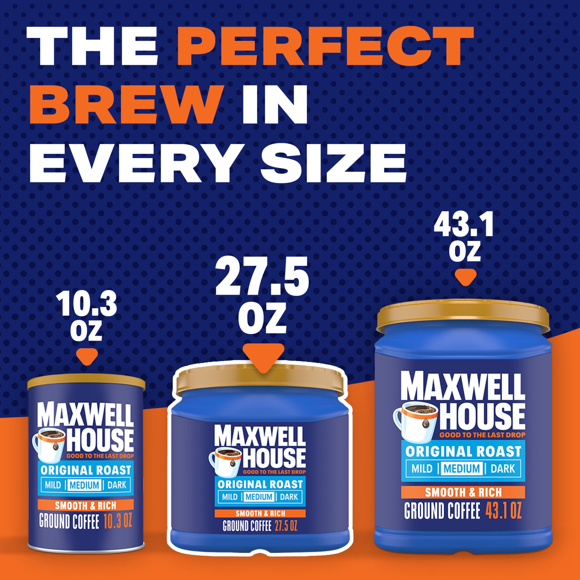(6 pack) Maxwell House Original Medium Roast Ground Coffee, 27.5 oz Canister, Medium