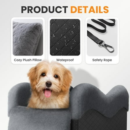 Portable Small Dog Seat for Car, Luxury Center Console Dog Car Seat Booster with Safety Tethers