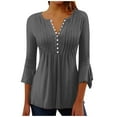 thumbnail image 2 of tarylea Womens Tunic Tops 3/4 Sleeve Scoop Neck Button up Pleated Blouse Casual Loose Comfy Stretch Dressy T-Shirt Tops, 2 of 5