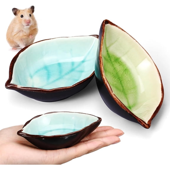 Hamster Bowl 2 Pcs Ceramic Water Leaf Shape Feeding for Gerbil Chinchilla