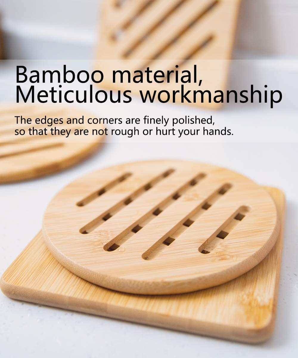 3 Pieces Bamboo Table Mat, Coaster Set, Mats Trivets, Heat Resistant