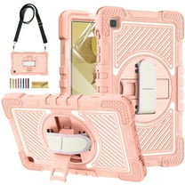 Dteck Samsung Galaxy Tab A7 Lite Case 8.7" w/ Screen Protector, 360 Rotating Hand Strap Stand Heavy Duty Shockproof Rugged Case w/ Shoulder Strap for Galaxy Tab A7 Lite SM-T220/T225/T227,Rosegold
