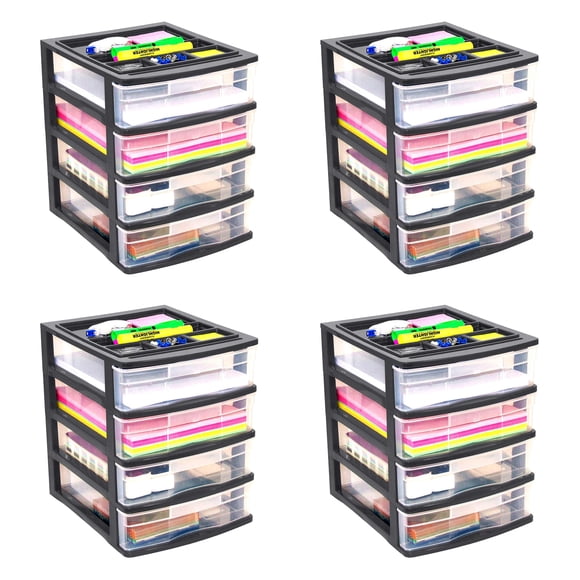 Organizador de Escritorio Gracious Living 4 Cajones Negro/Transparente Paquete de 4