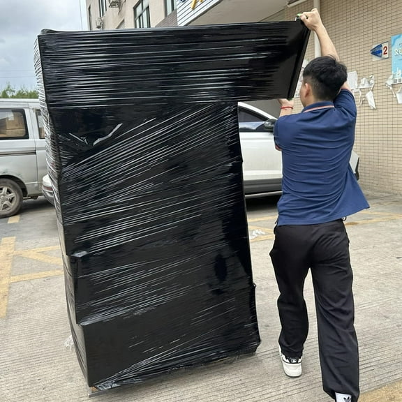 2-Pack Black Stretch Wrap 18" x 1000 Feet 80 Gauge Industrial Strength with Plastic Handle, Plastic Pallet Supplies Durable Self-Adhering for Packing, Moving, Heavy Duty Shrink Film Rolls