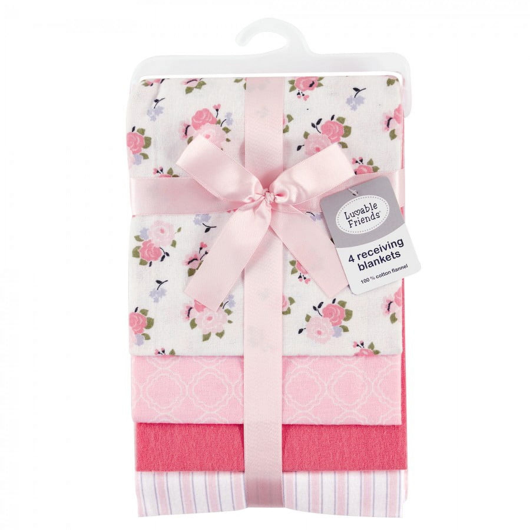 Luvable Friends Unisex Baby Cotton Poly Flannel Receiving Blankets, Garden 4-Pack, One Size