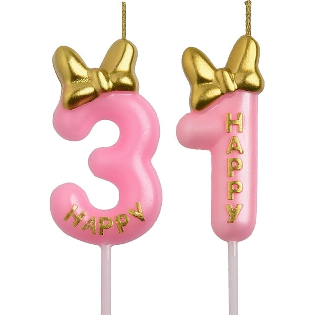 AOOLADA Bougies de 31e Anniversaire, Bougies d'Anniversaire Chiffres Roses pour 31 Ans, Décorations de Fête Joyeux Anniversaire Cadeaux de Dessus de Gâteau pour Hommes Femmes
