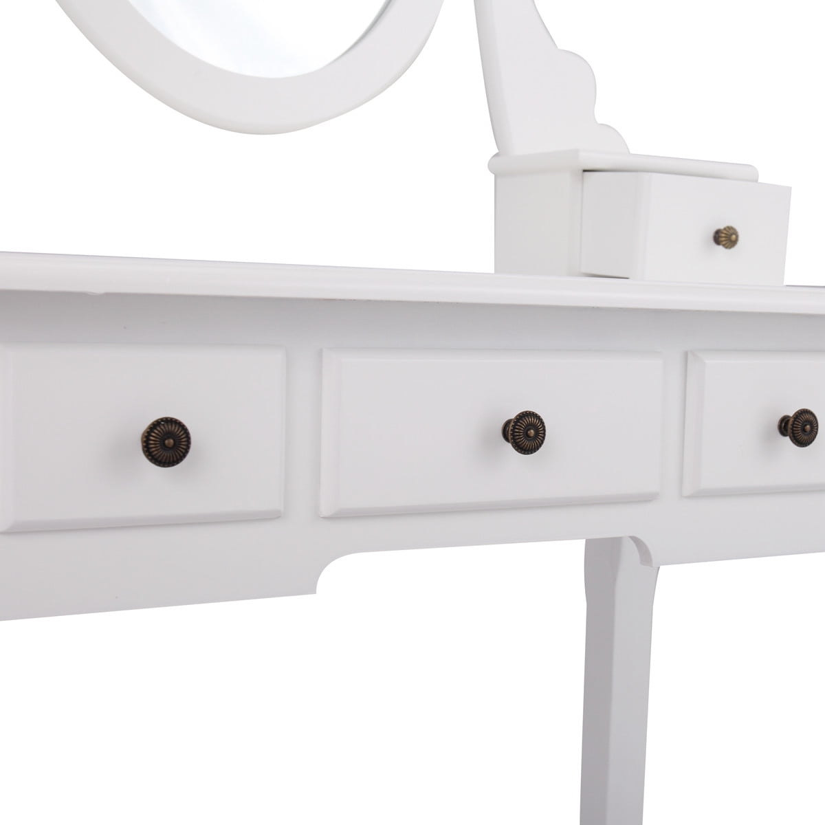 Kepooman Wooden Vanity Set, Makeup Dressing Desk with Cushioned Stool, Oval Mirror and 5 Drawers - White Kepooman Wooden Vanity Set, Makeup Dressing Desk with Cushioned Stool, Oval Mirror and 5 Drawers - White