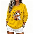 thumbnail image 5 of DIOAZUD Women's Halloween Sweatshirt Cute Funny Spooky Crewneck Long Sleeve Fall Tops Graphic Pullover Sweatshirts Pumpkin Patch Outfit, 5 of 8