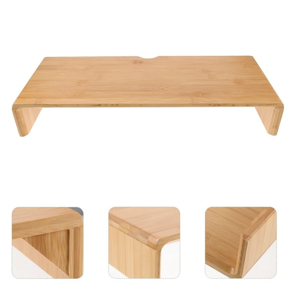 EXHUMKY Beige Bamboo Monitor Stand for Desk, Creative and Stylish Home Or Office Display Shelf