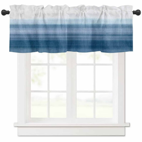 Hokiten Rod Pocket Curtain Valance, Haze Blue White Ombre Farmhouse Window Valance for Living Room, Bedroom, Kitchen Vintage Gradient Striped Aesthetics 60"W x 18"L