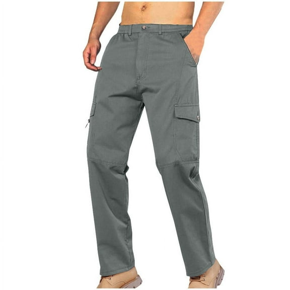 Herrnalise Men's Joggers Cargo Pants Cotton Solid Color Multi-pocket Cargo Pants Work Pants Casual Cargo Pants Straight-leg Pants Denim Trousers Ripped Denim Pants for Men For Army Green,L