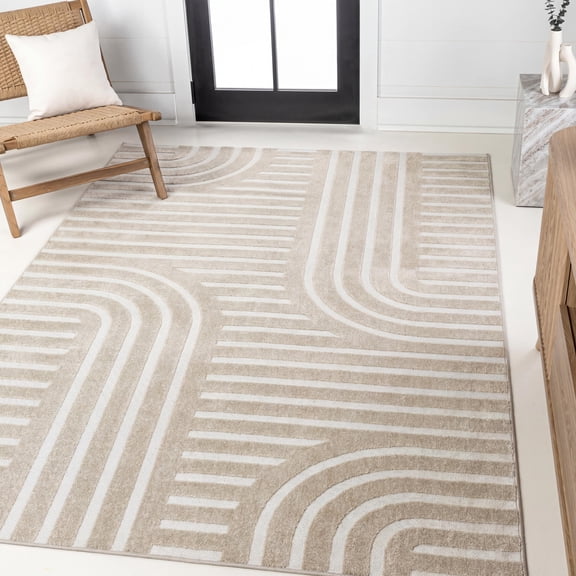 JONATHAN Y SCANDINAVIAN 5 x 8 Area Rug, Anders Arch Stripe Two-Tone - Beige/Cream, SCN107C-5