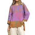 thumbnail image 2 of Purple Womens Blouses Women's Vintage Floral Baseball Art Print Casual 3/4 Sleeve T Shirts Round Neck Cotton Shirt Summer Tops for Women, 2 of 4