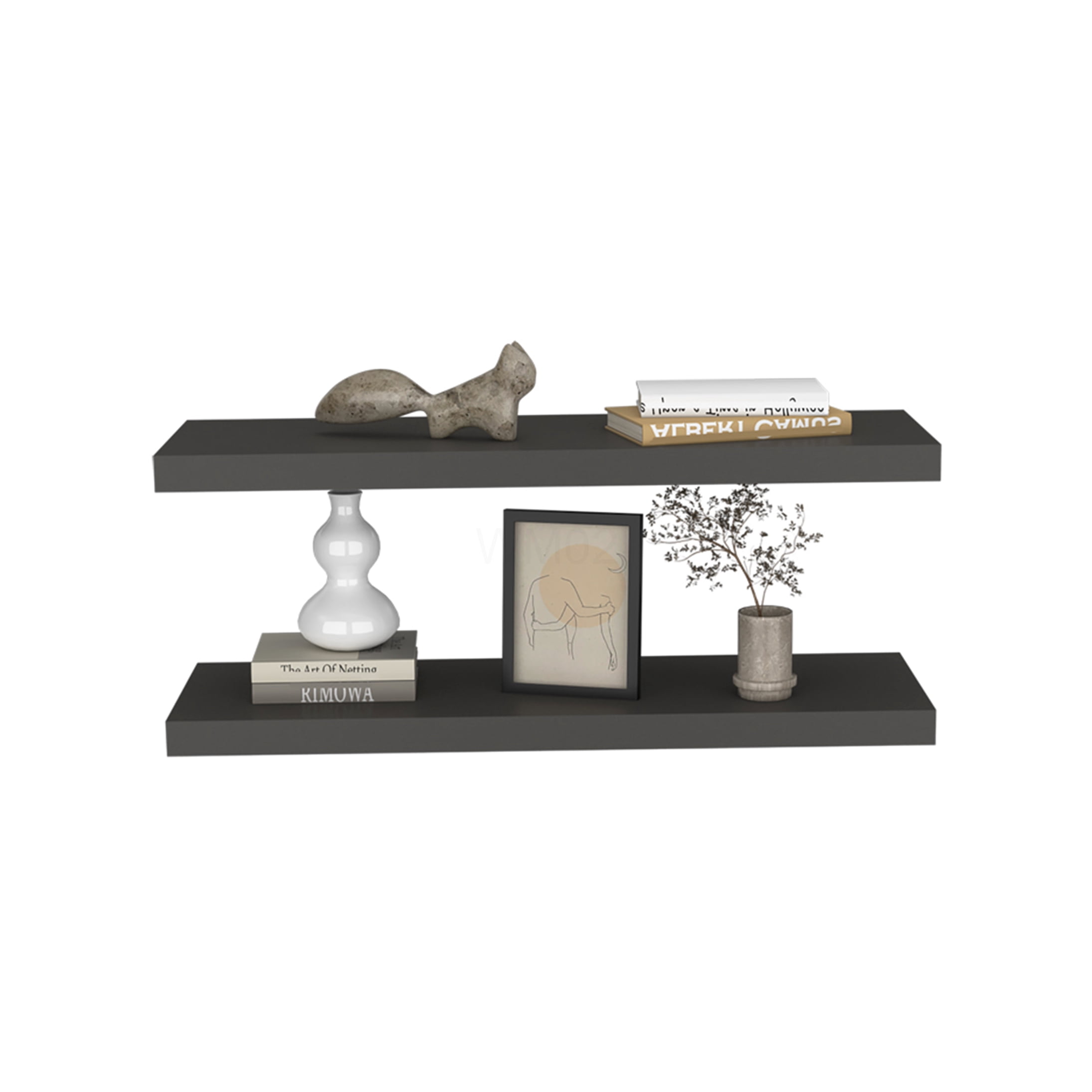 Matte Gray Floating Shelves, Set of 2 Wall Mounted Shelves for Living Room, Bedroom, Office Decor