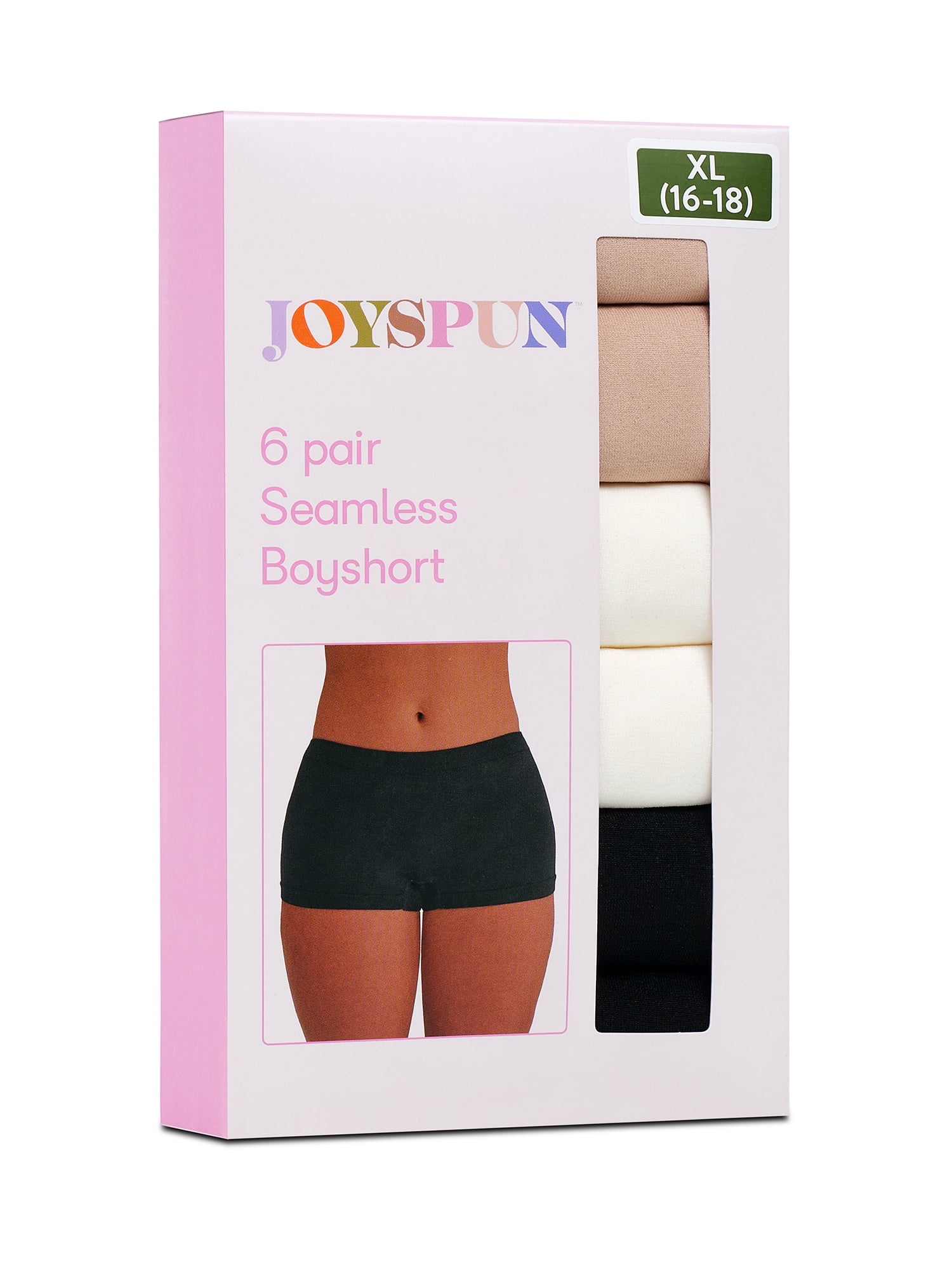 Joyspun Women's Seamless Boyshort Panties, 6-Pack, Sizes XS-XXXL